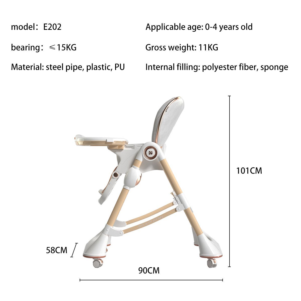 Happy Growth Orange Multifunctional Baby High Chair 0cm