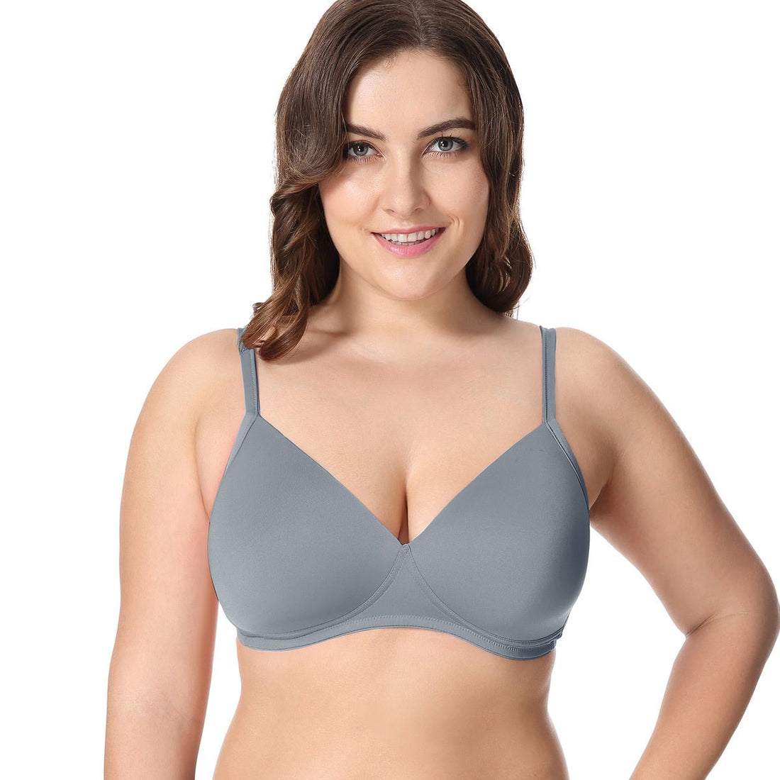 Invisible Lightly Padded Plus Size Wireless Full figure Grey Bra - 0cm