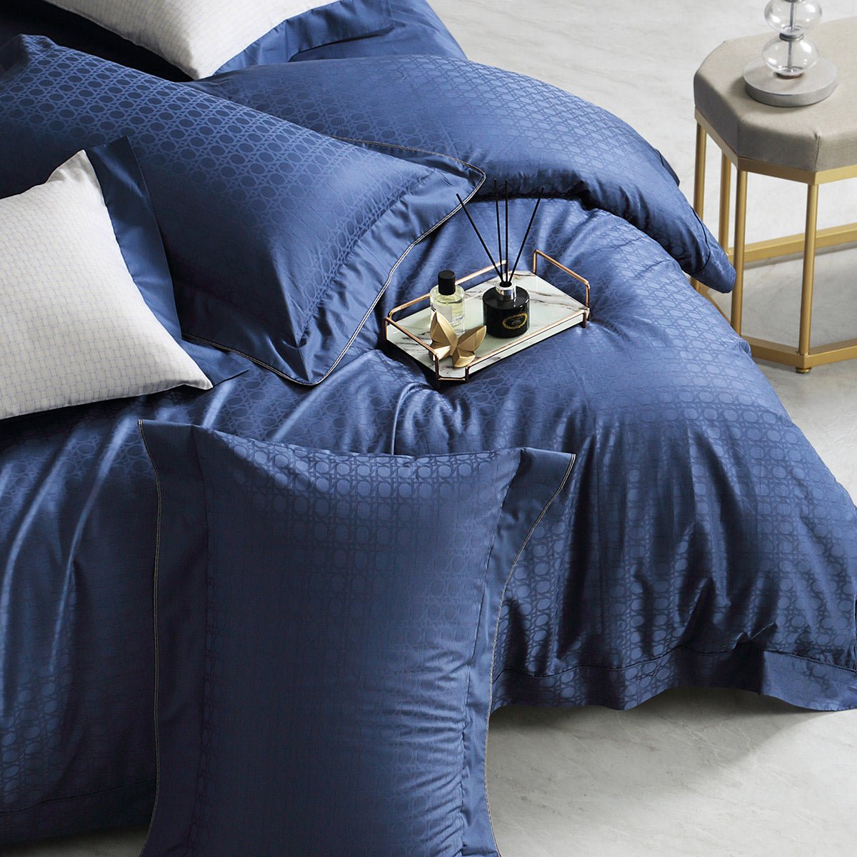 Jeffrey Luxury 4 Pieces 80s Pure Cotton Jacquard Navy Quilt Cover Set   0cm