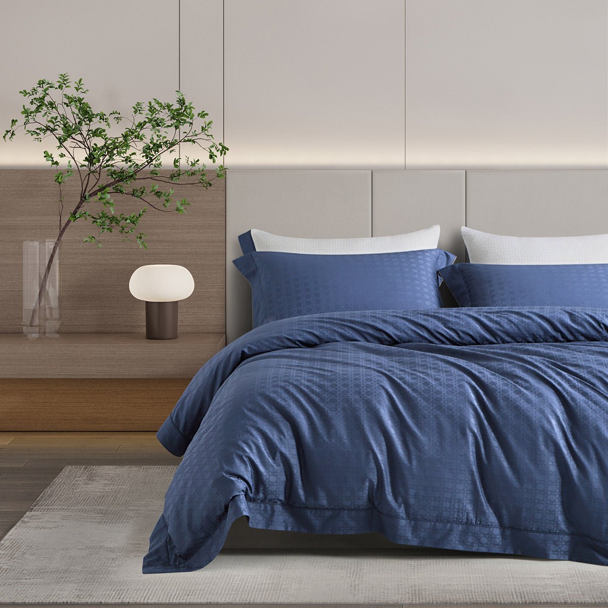 Jeffrey Luxury 4 Pieces 80s Pure Cotton Jacquard Navy Quilt Cover Set   0cm