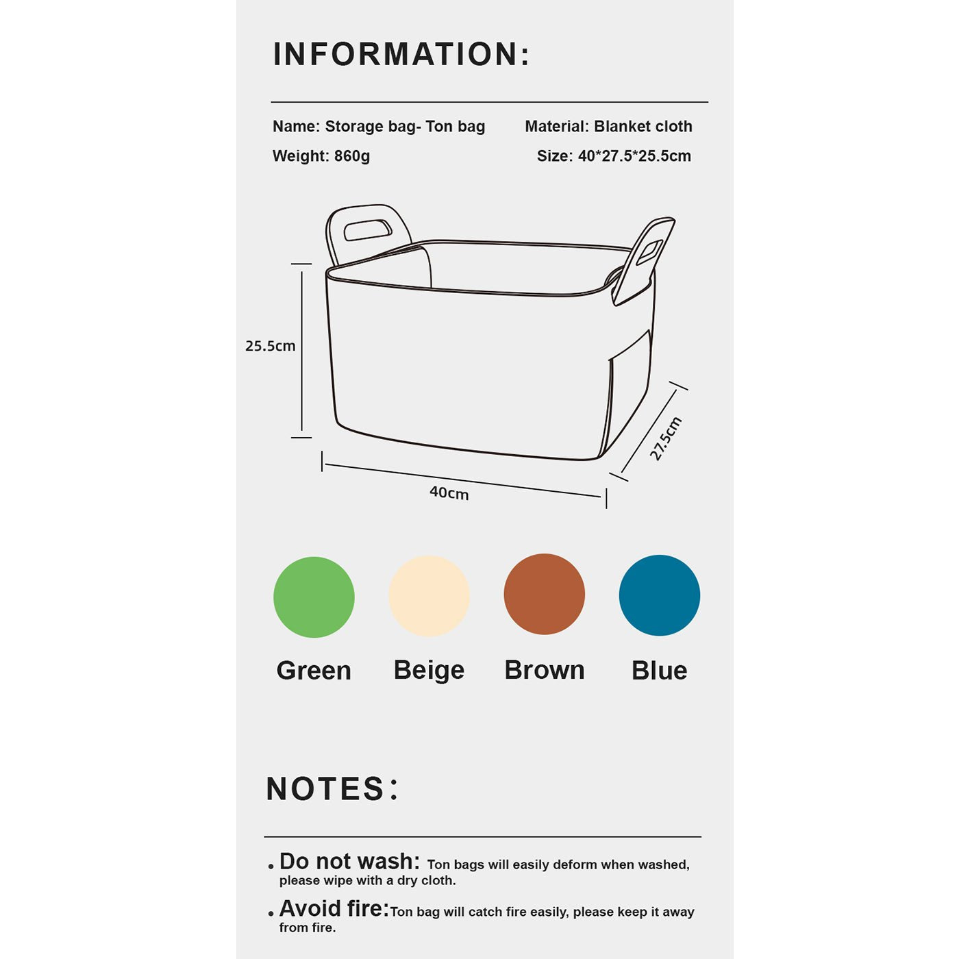 Kids Toy Storage Green Bag - 0cm