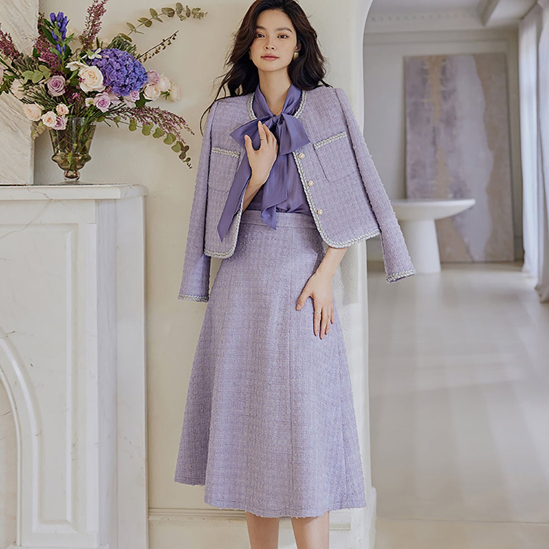 Lilac Two Piece Jacket and A-Line Skirt Set - 0cm