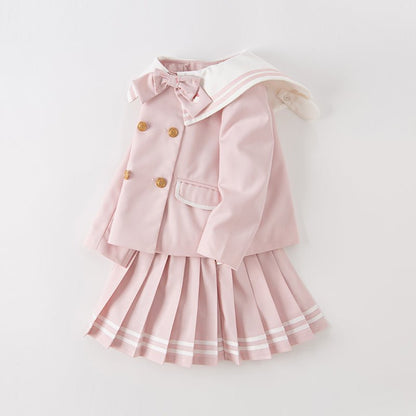 Little Lady Removable Bowknot Pink Two-piece Coat &amp; Skirt Set - 0cm