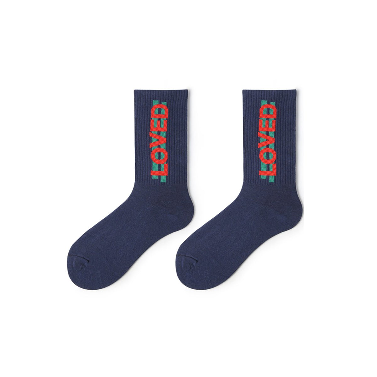 Loved All season Unisex Navy Crew Socks 0cm