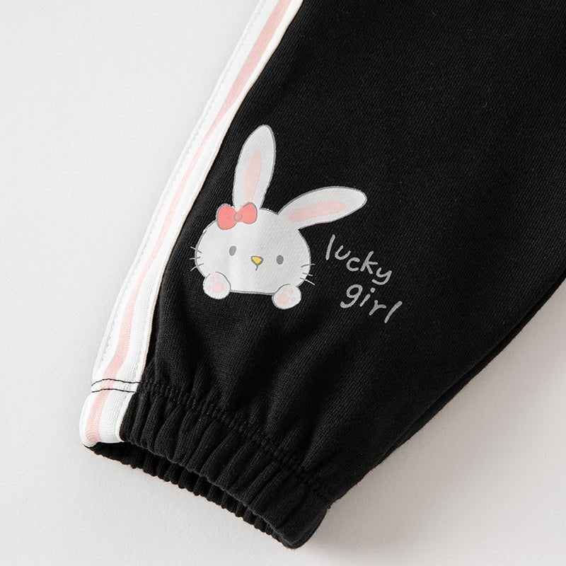 Lucky Girl Rabbit Bow Side Panel Black Pants - 0cm