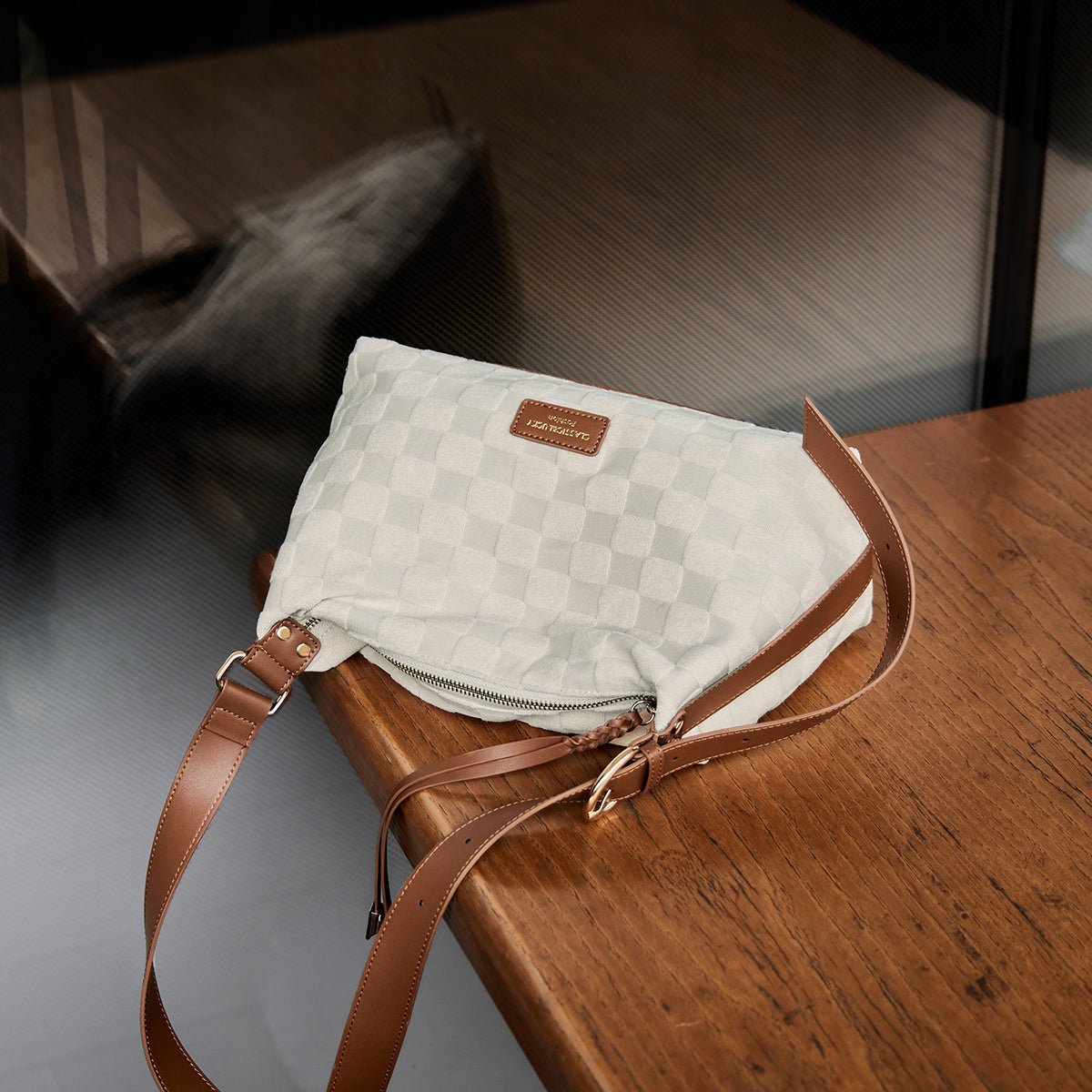 Luxe Checkered White Large Tote Bag - 0cm