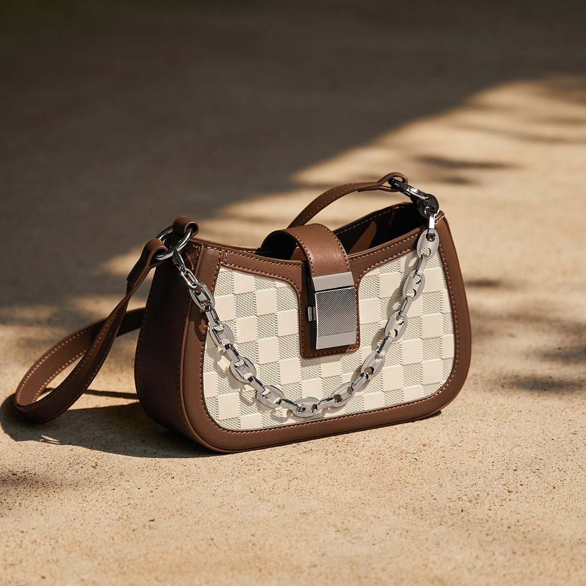 Luxurious White Checkered Chain Shoulder Bag - 0cm