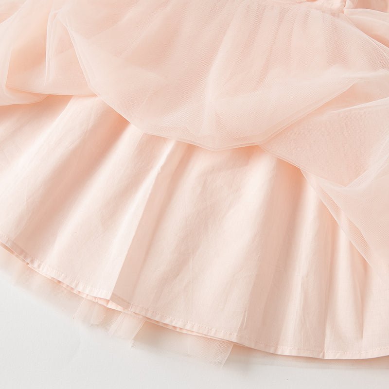 Mandarin Collar Flower Embroidery Girl Sheer Mesh Pink Dress 0cm