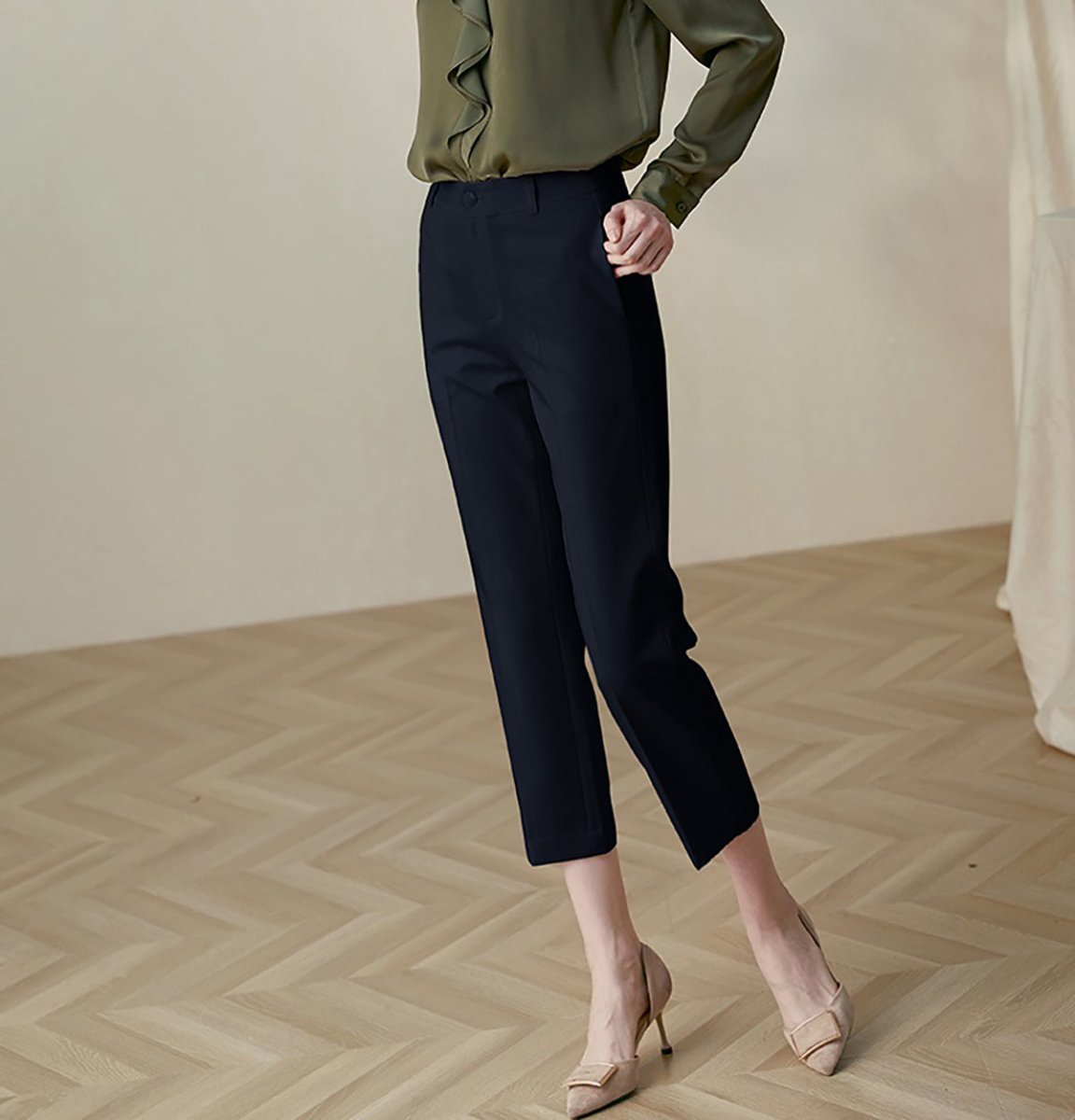 Mid Rise Navy Workwear Pants 0cm