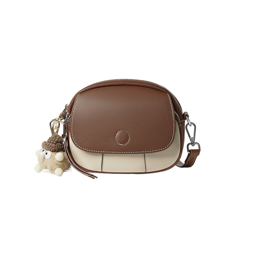 Mini Round Coffee Leather Shoulder Bag - 0cm