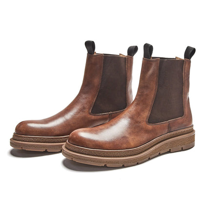 Minimalist Slip On Brown Leather Chelsea Boots - 0cm