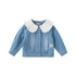 Mushroom Flower Embroidery Girl Removable Shirt Collar Blue Denim Jacket - 0cm