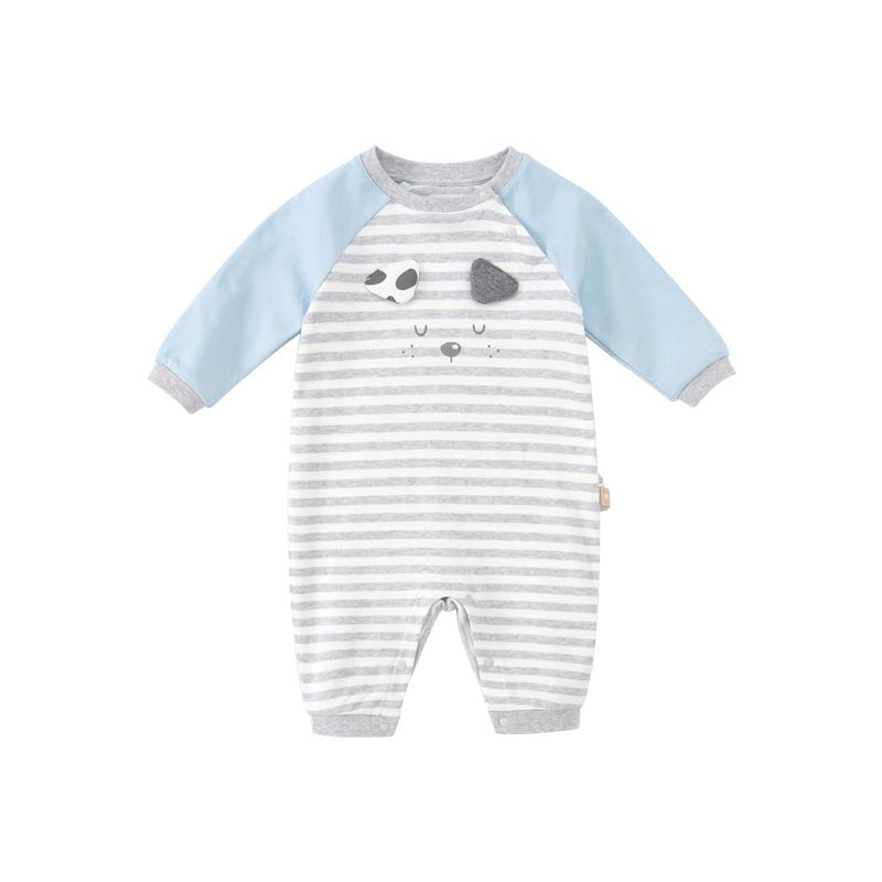 Napping Puppy New Born Baby Boy Grey Striped Romper   0cm