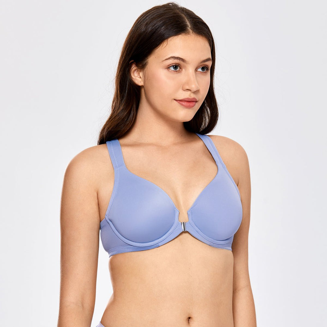 Natural Look Seamless Front Closure Mesh Wing Underwire Blue Bra - 0cm