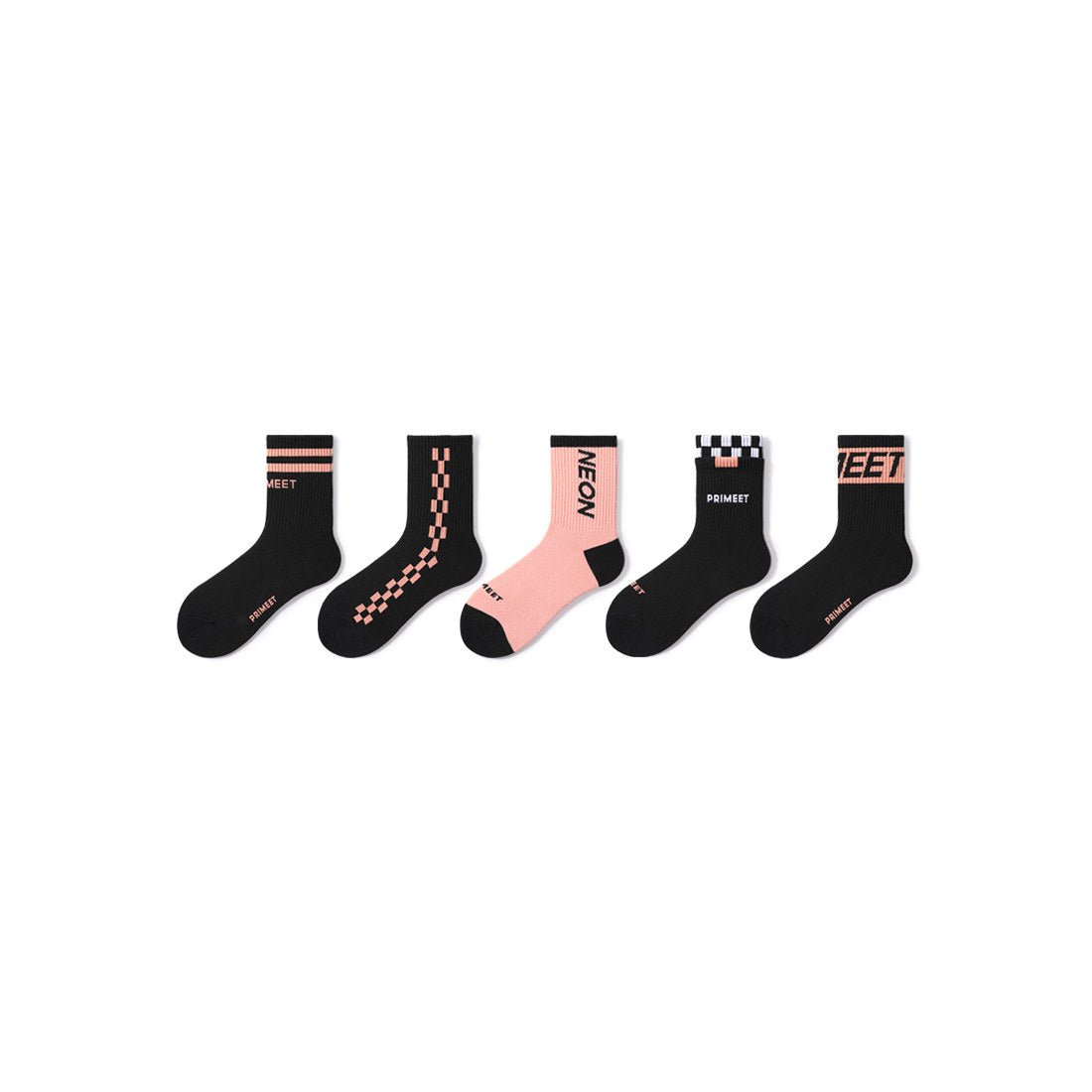 Neon Pink All-season Women 5pcs Active Crew Socks Set - 0cm