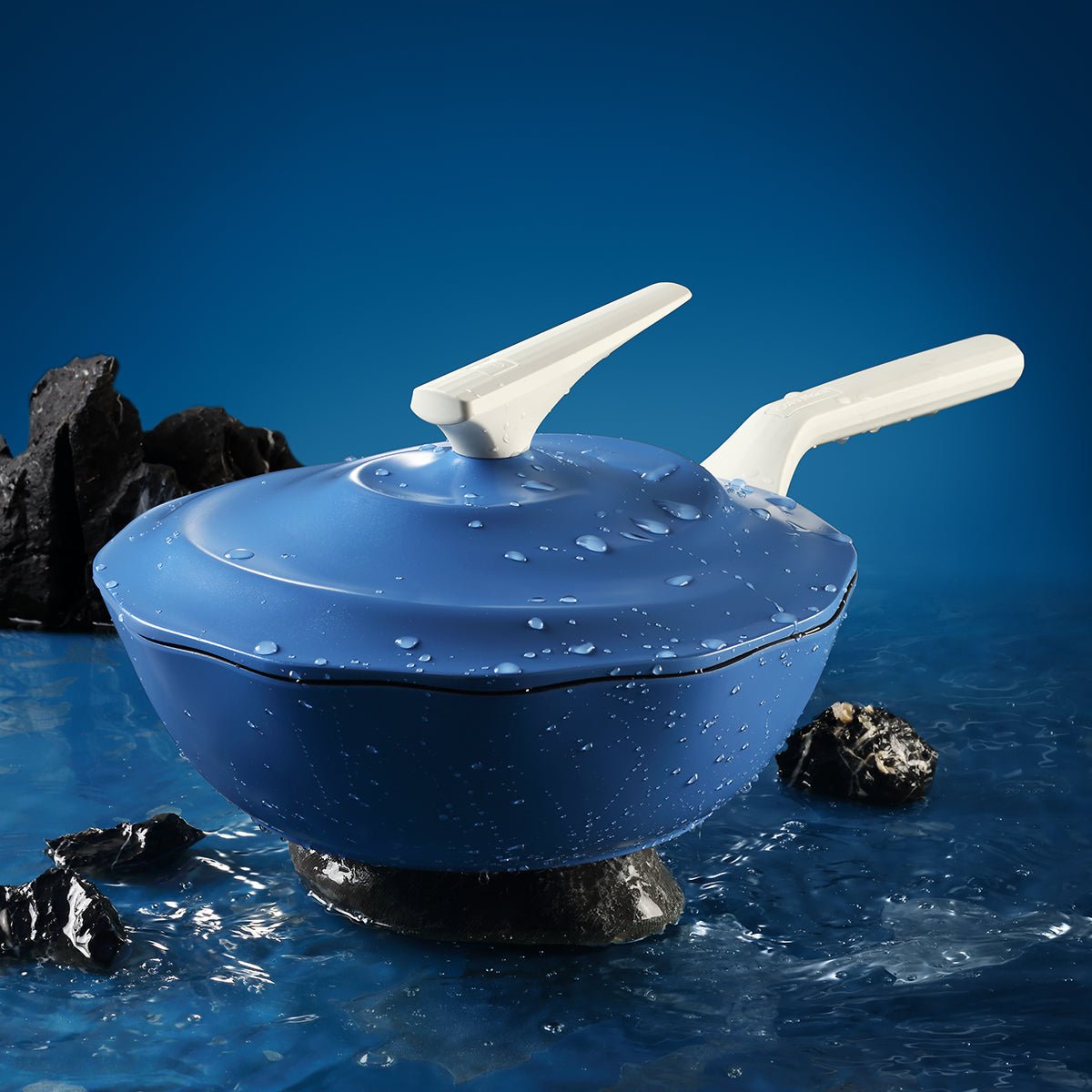 Ocean Wave Maifan Stone 30cm Blue Non-stick Seafood Steaming Wok Pot - 0cm