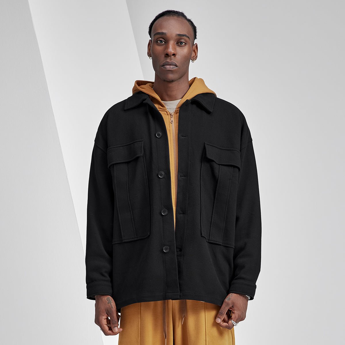 Pocket detail Oversized Black Knitted Jacket   0cm