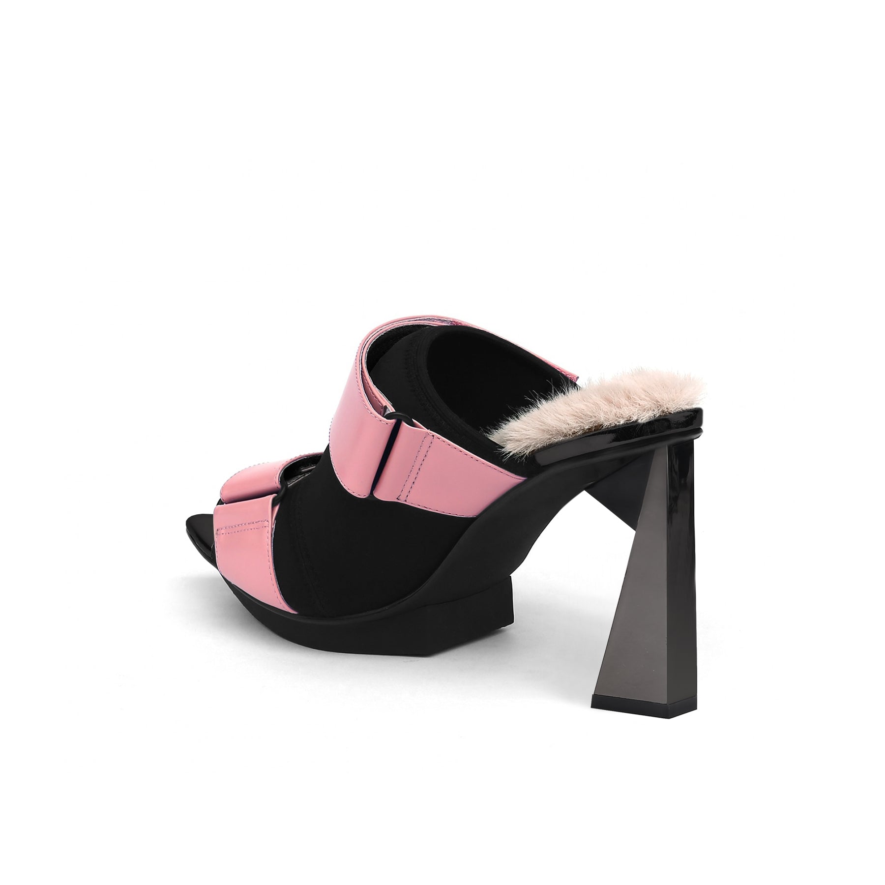 Pointed-Toe Velcro High-Heel Pink Mules - 0cm