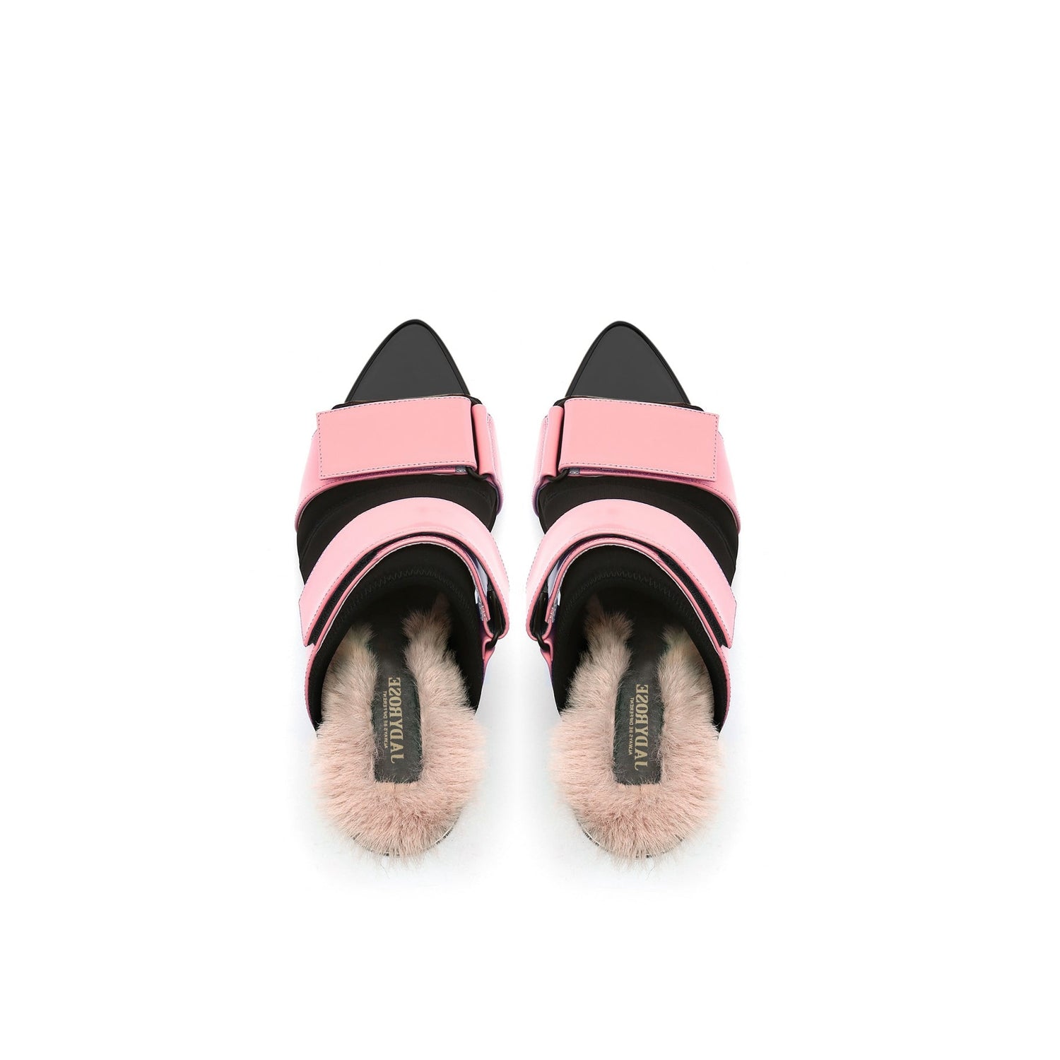 Pointed-Toe Velcro High-Heel Pink Mules - 0cm