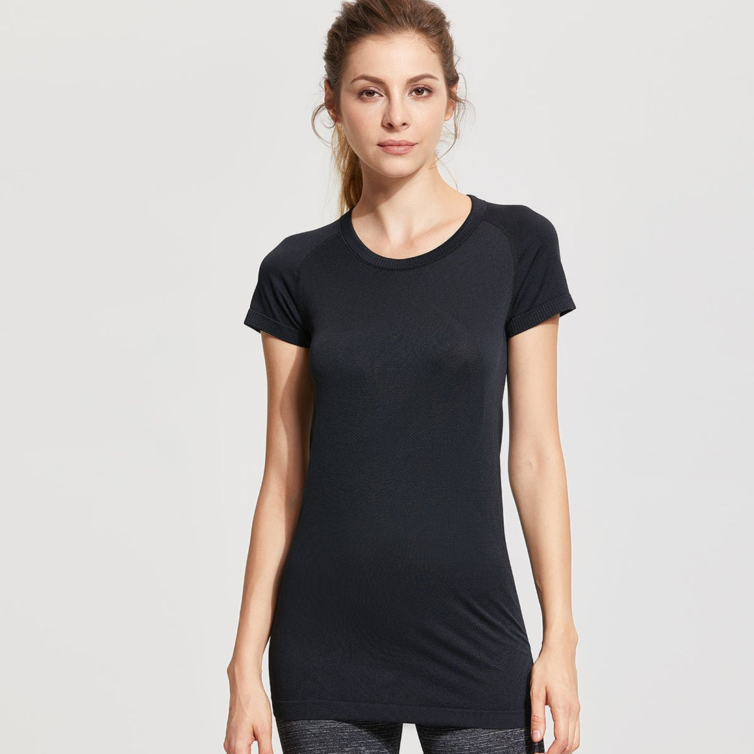 Quick Dry Breathable Seamless Black Workout Tee - 0cm