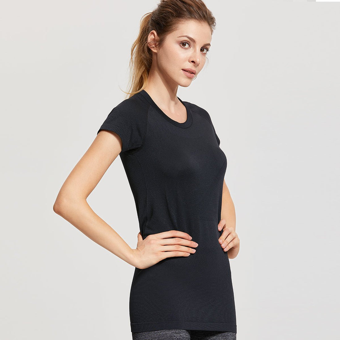 Quick Dry Breathable Seamless Black Workout Tee - 0cm