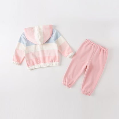 Rainbow Bunny Two-piece Girl Hooded Sweater Jacket &amp; Pants Set - 0cm