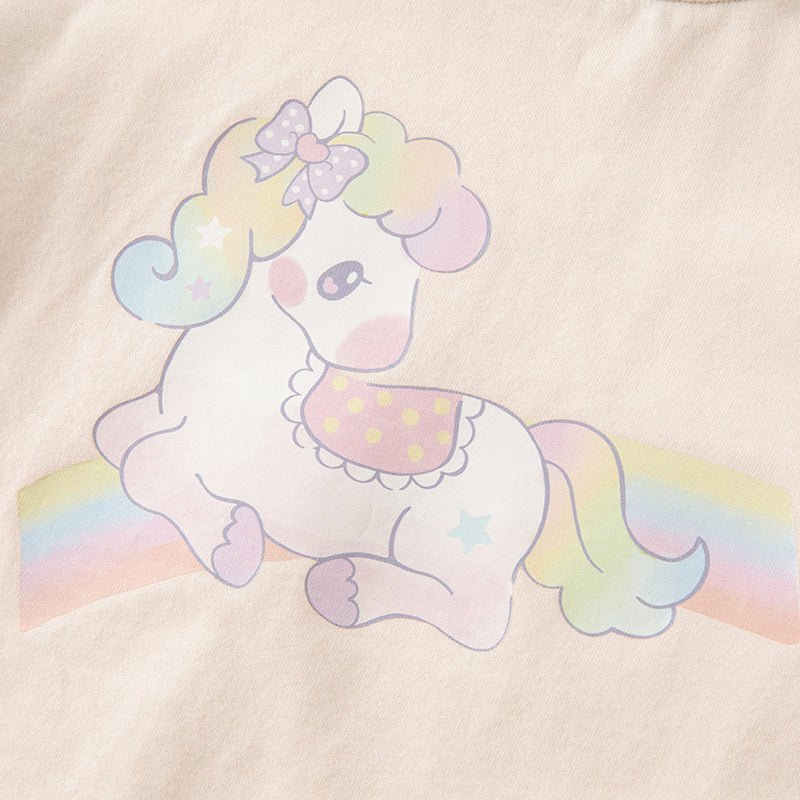 Rainbow Unicorn Long Sleeve Girl Apricot Tee - 0cm