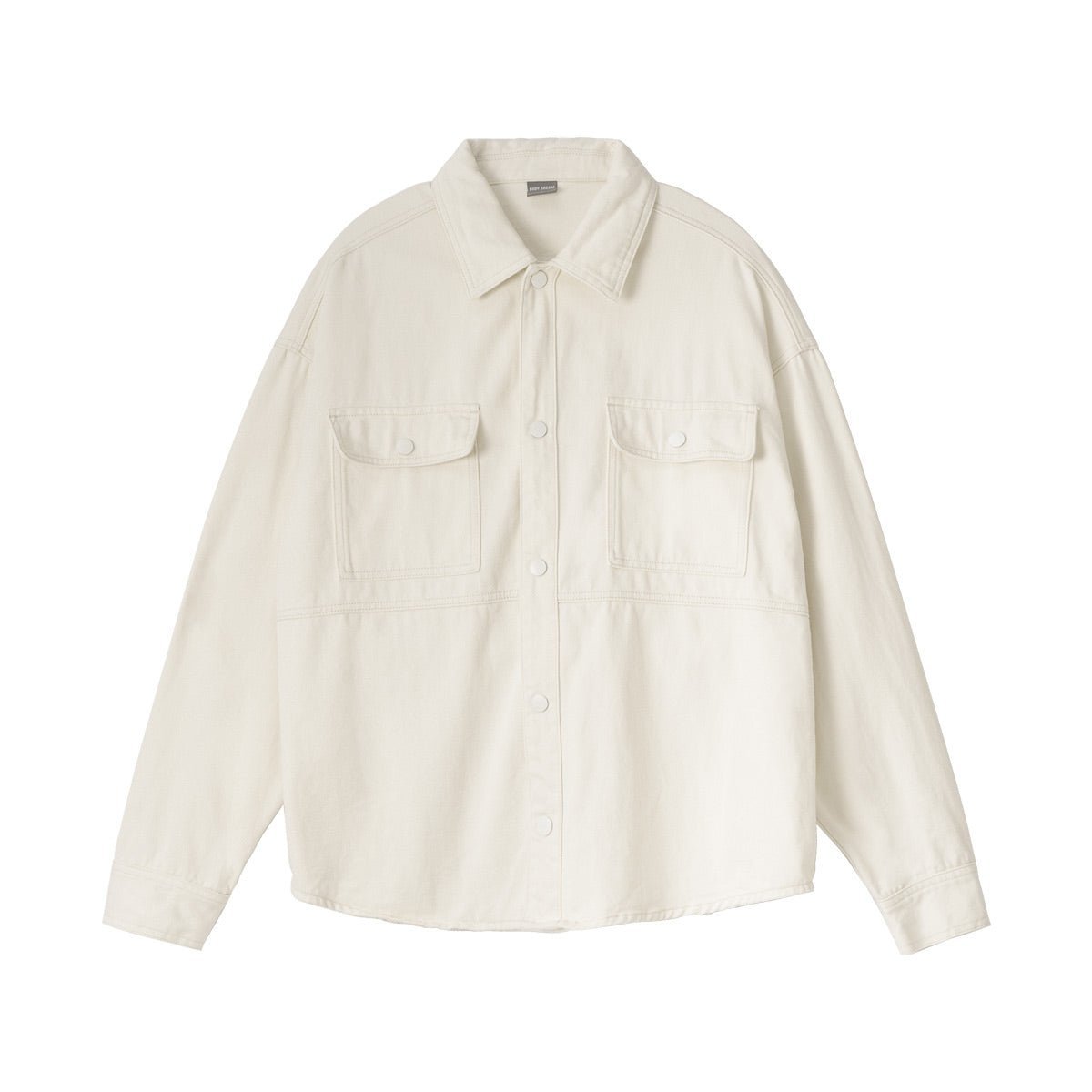 Relaxed Fit Cargo Pocket Button Up Ivory Denim Overshirt 0cm