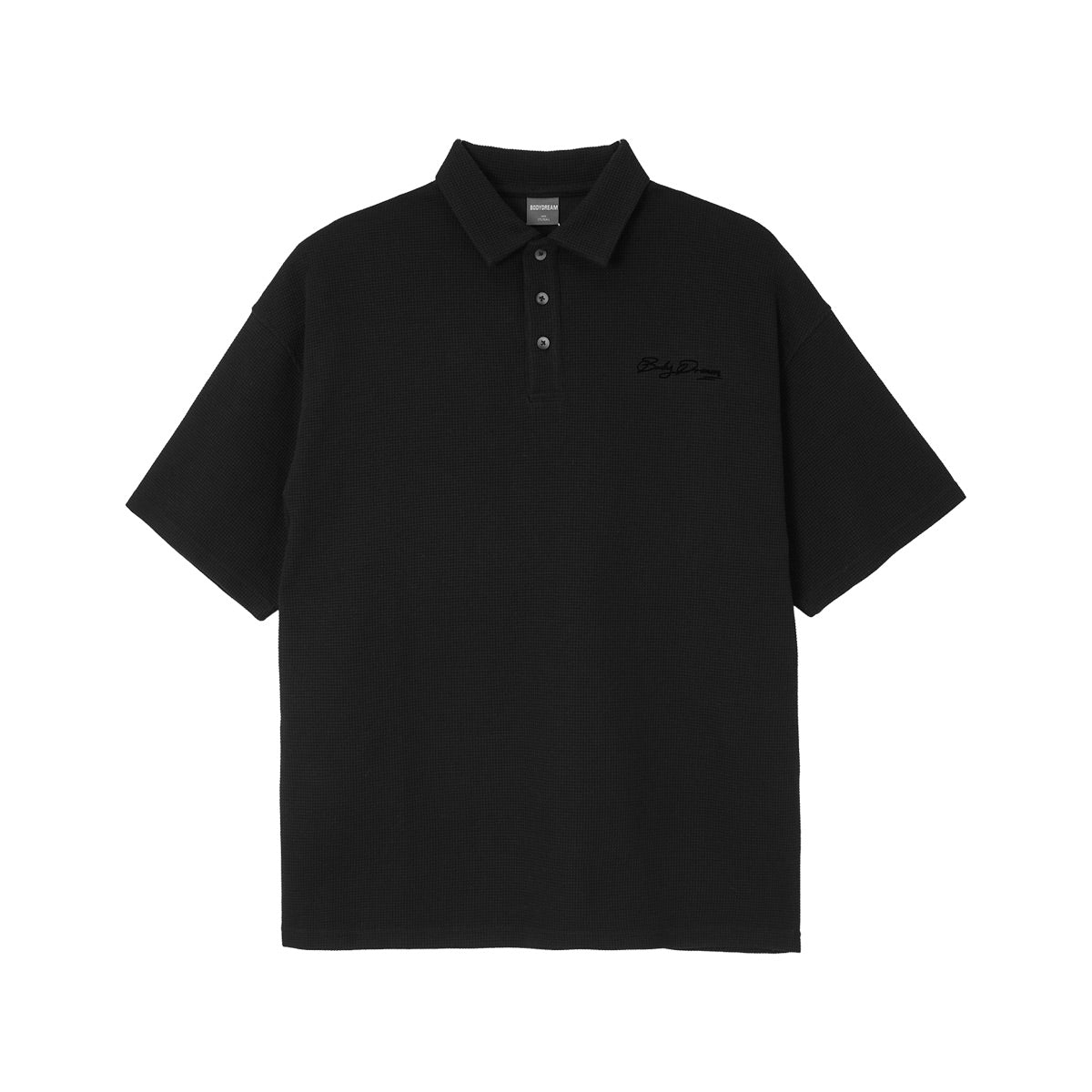 Retro Heavyweight Black Waffle Sport Polo 0cm