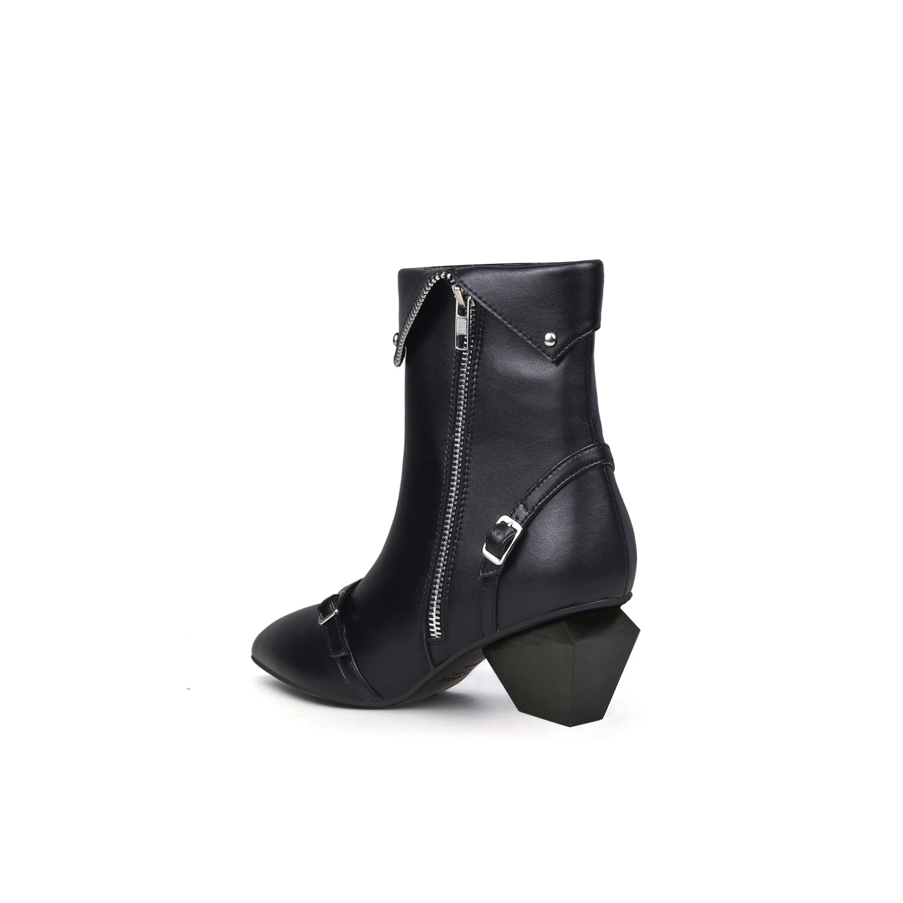 Rocking Side-zip Straps Black Boots - 0cm