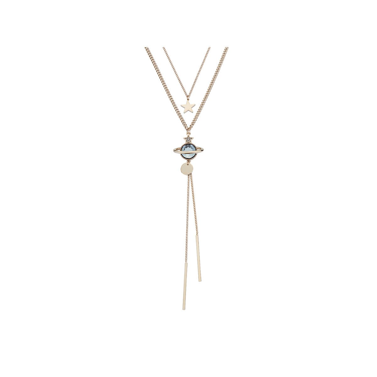 Saturn Planet Pendant Double layed Gold Necklace 0cm