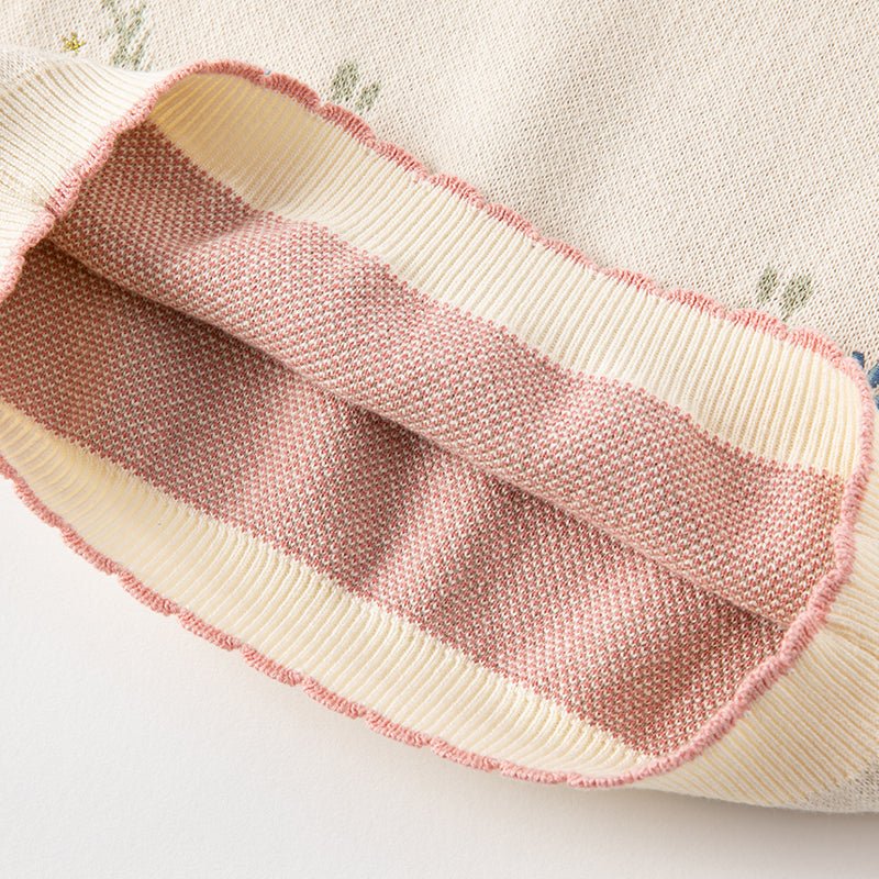 Scallop Edged Flower Embroidery Girl Beige Knitted Vest 0cm