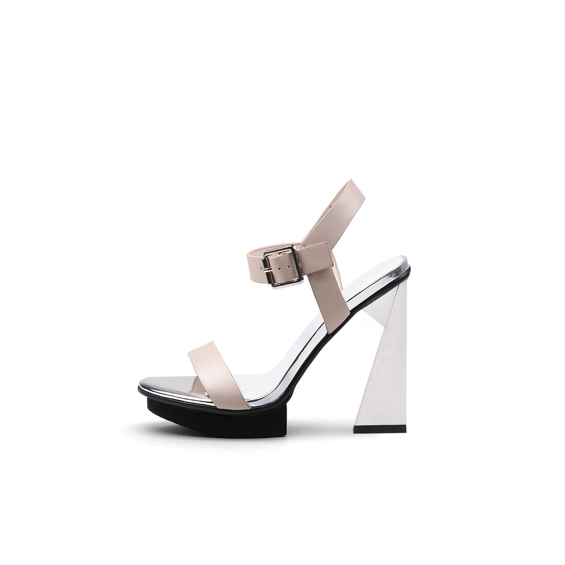 Silver Triangular Heel Apricot Sandals - 0cm