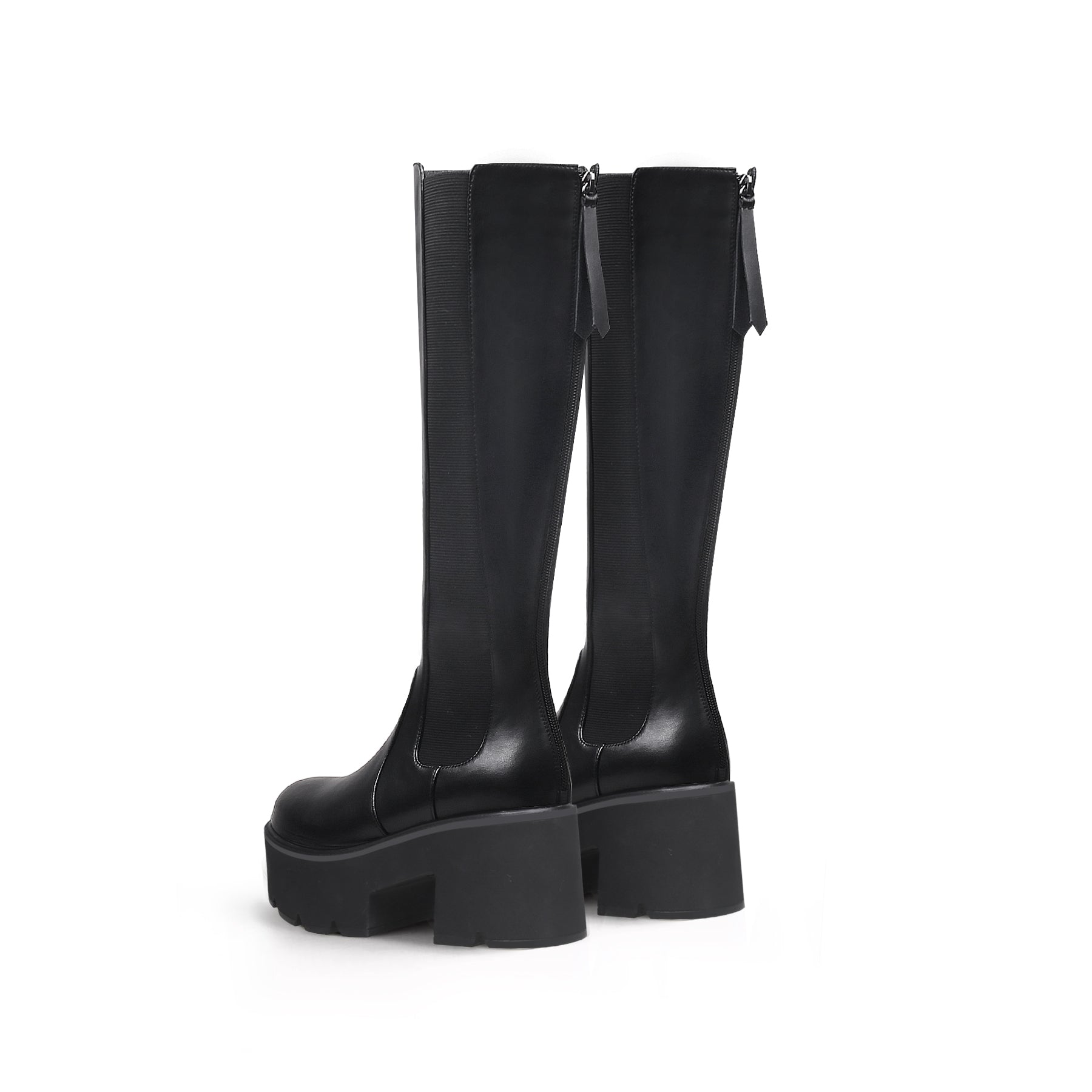 Simplicity Elastic-Sided Platform Black Knee-High Boots - 0cm