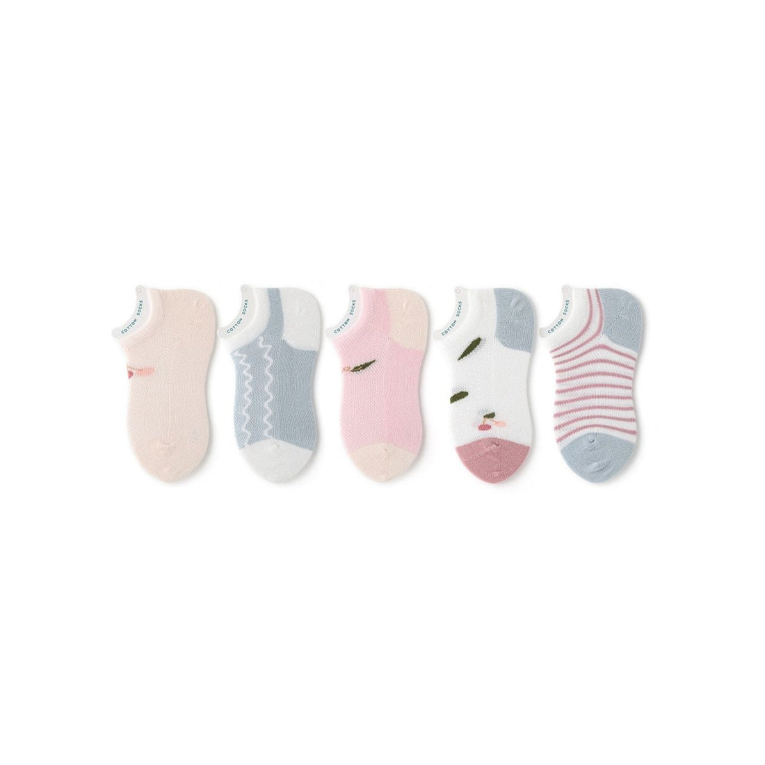 Soft Day Thin Mesh Breathable Girl 5pcs Ankle Socks Set - 0cm