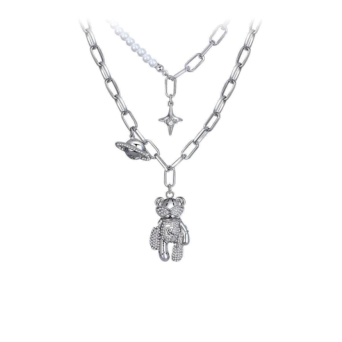 Space Travel Bear Silver Necklace 0cm