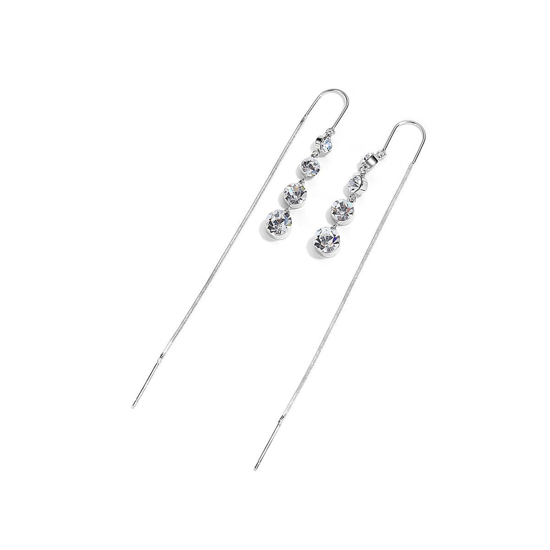 Sparkle Drip Tassel Silver Earrings - 0cm