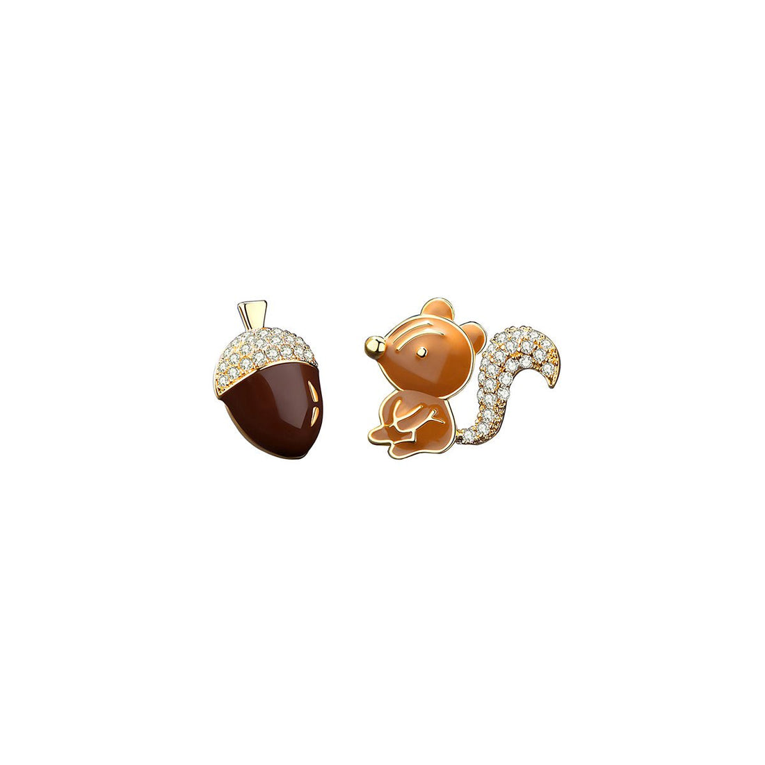Squirrel Pinecone Gold Earrings - 0cm