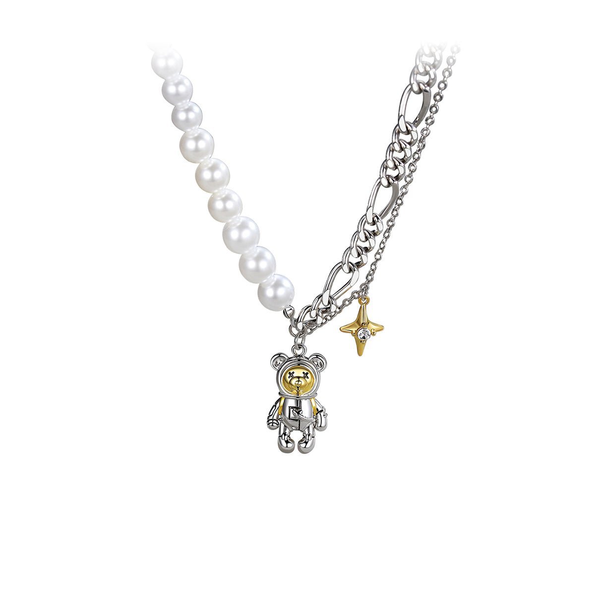 Star Astronauts Bear Gold Necklace 0cm