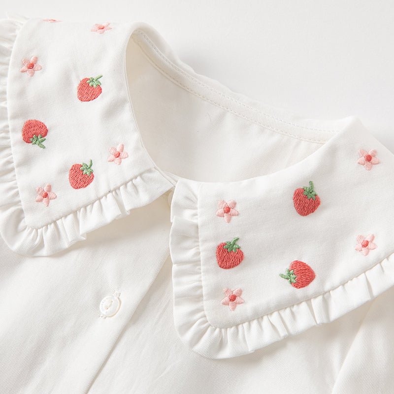Sweet Strawberry Girl Peter Pan Collar White Shirt - 0cm