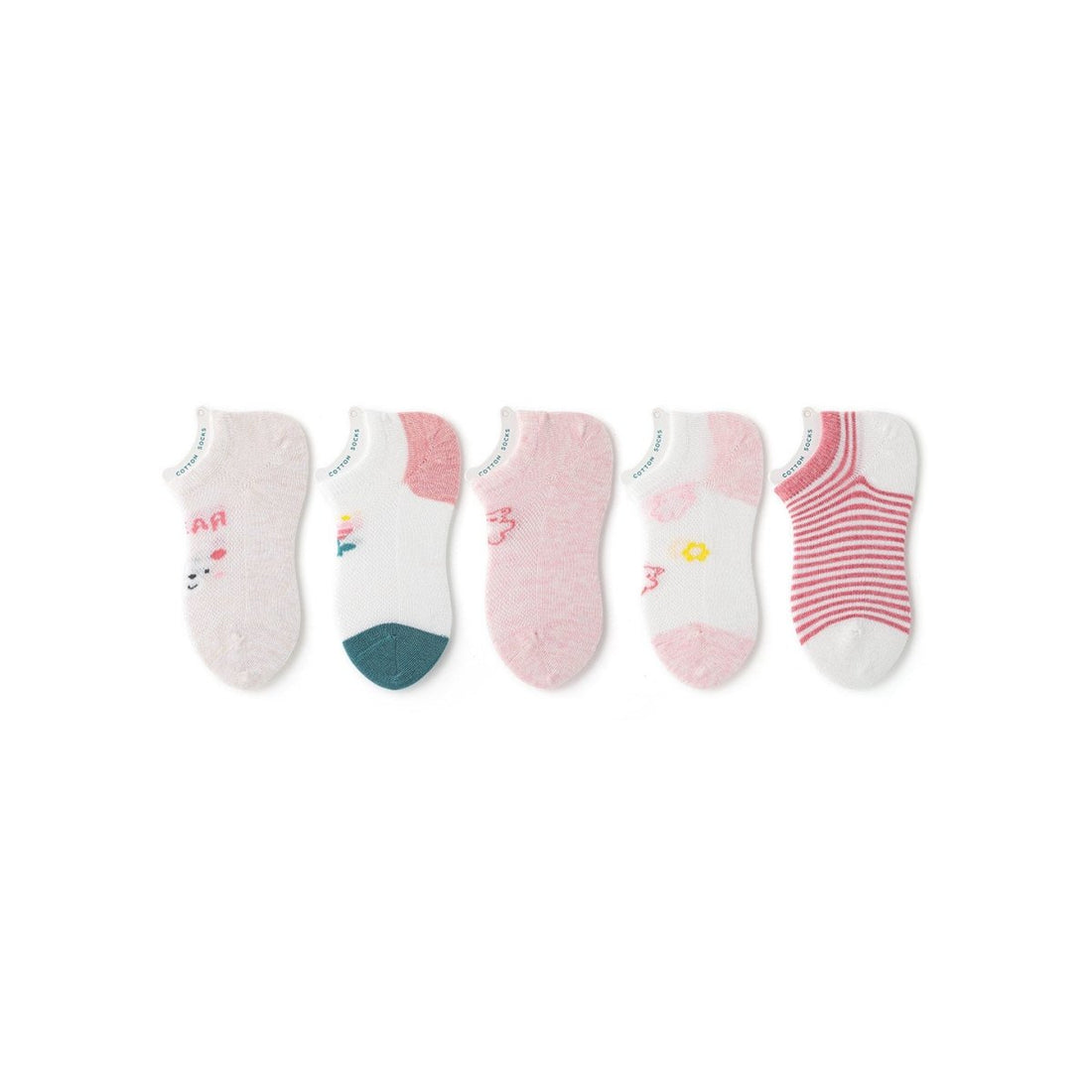 Tiny Bear Thin Mesh Breathable Girl 5pcs Ankle Socks Set - 0cm