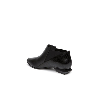 Tri-Style Trapezoidal Heel Leather Black Ankle Boots - 0cm