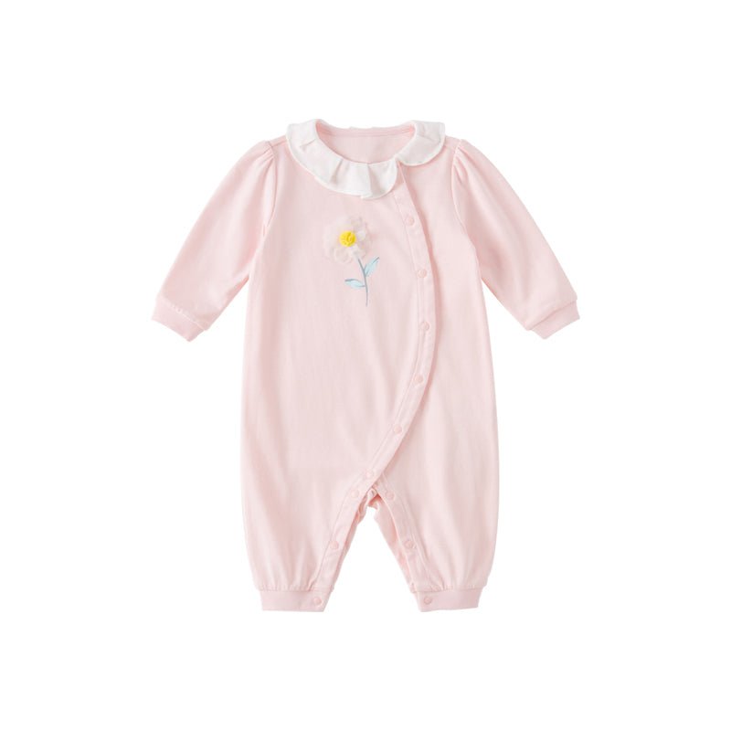 Tulle Flower Embroidery Girl Snap All through Pink Romper   0cm