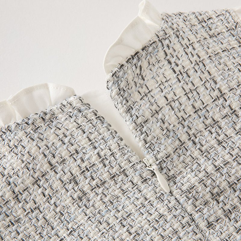 Tweed Panel Ruffled Fake Two-piece Girl Grey Dress - 0cm