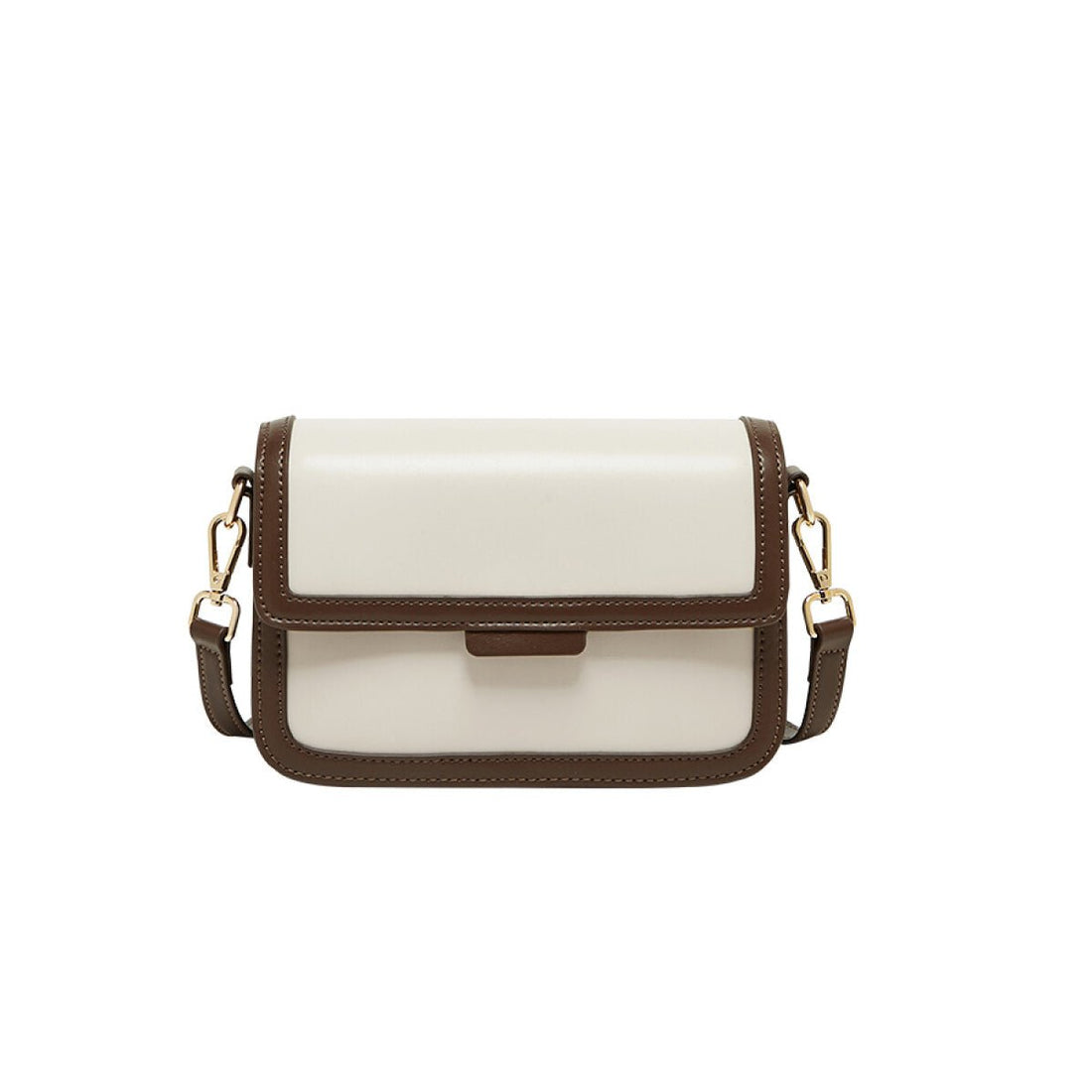 Two-Tone Spliced Ivory Leather Shoulder Bag - 0cm