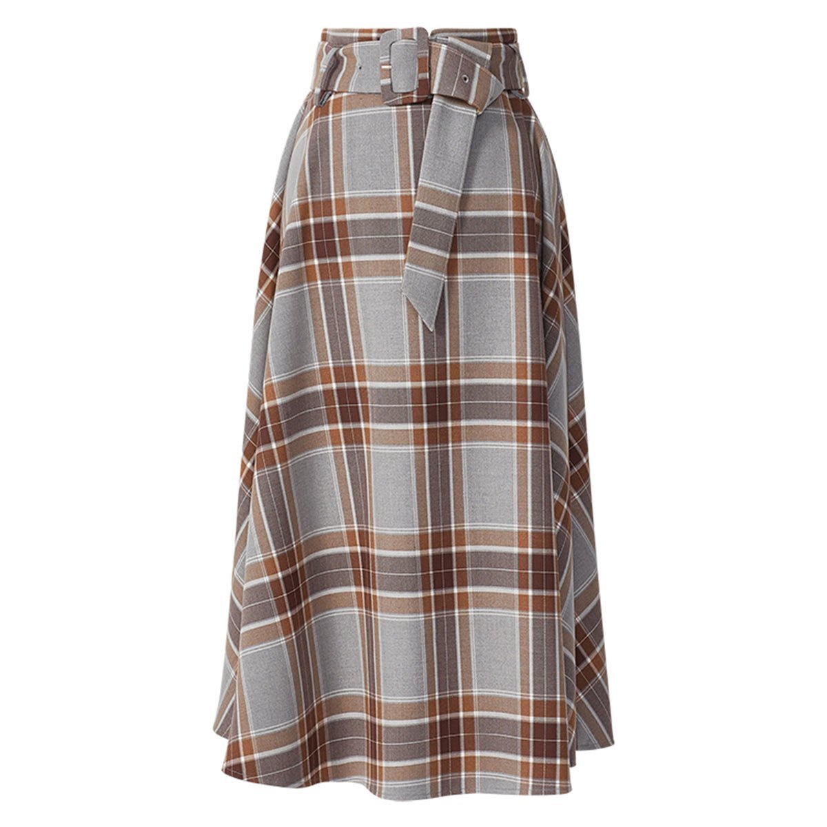 Versatile Gray Tartan Midi Skirt 0cm