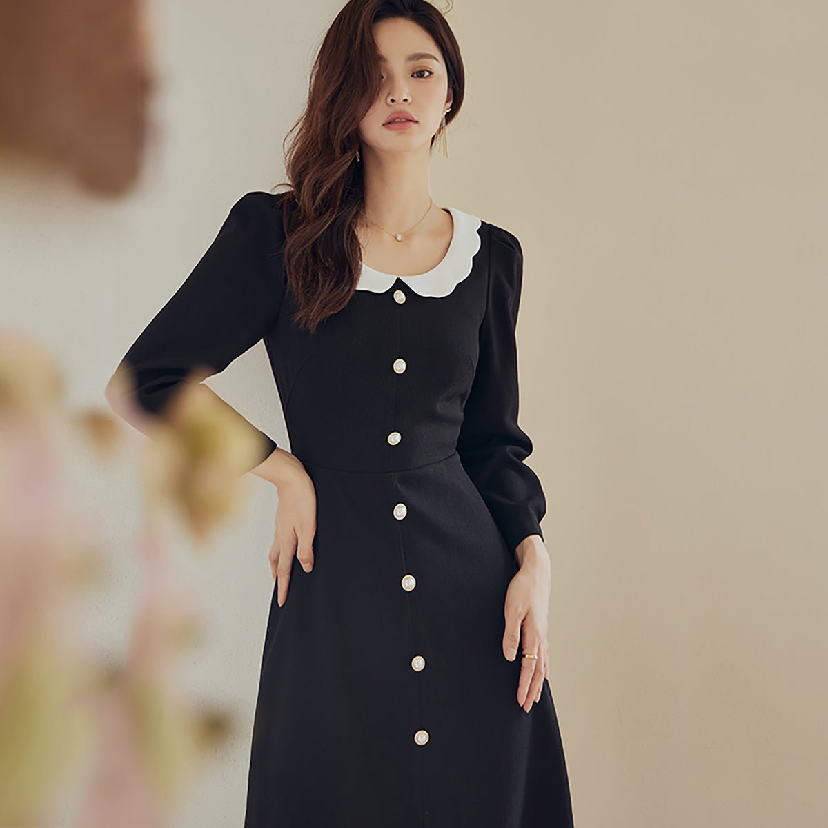 Vintage Pearl Detail Black A-Line Dress - 0cm