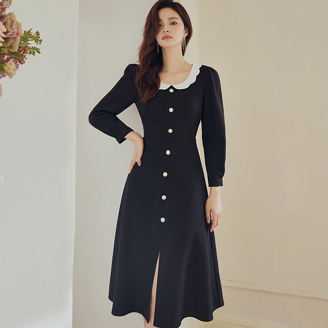 Vintage Pearl Detail Black A-Line Dress - 0cm