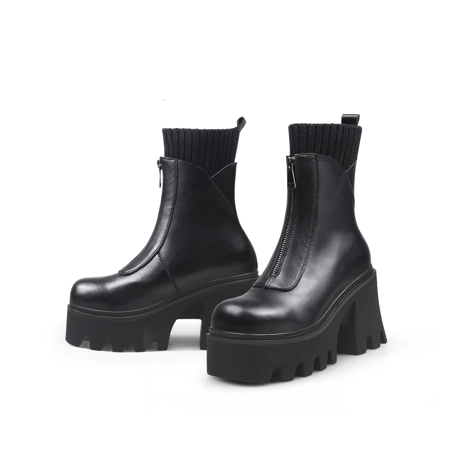Warm Sock High Platform Black Boots - 0cm