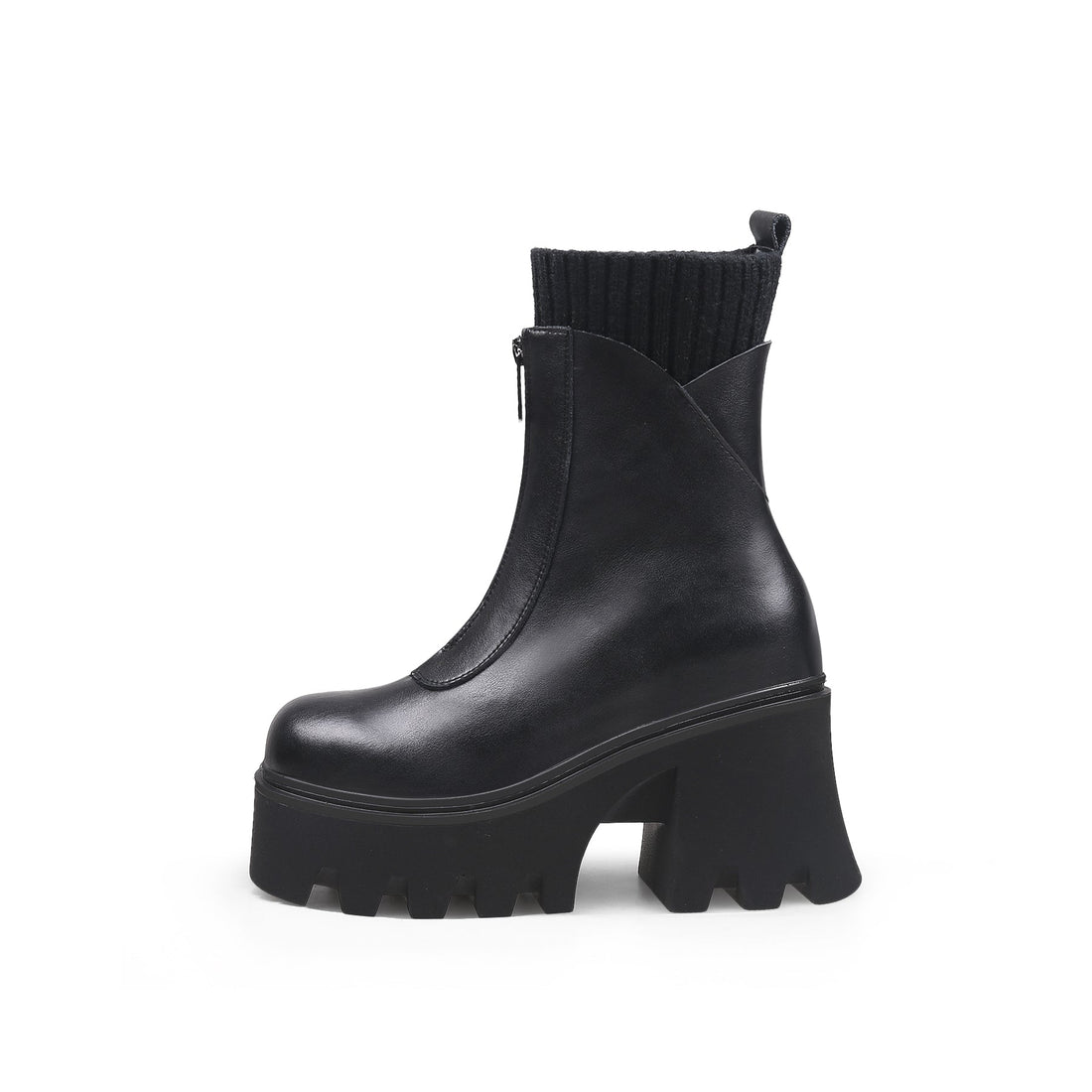 Warm Sock High Platform Black Boots - 0cm